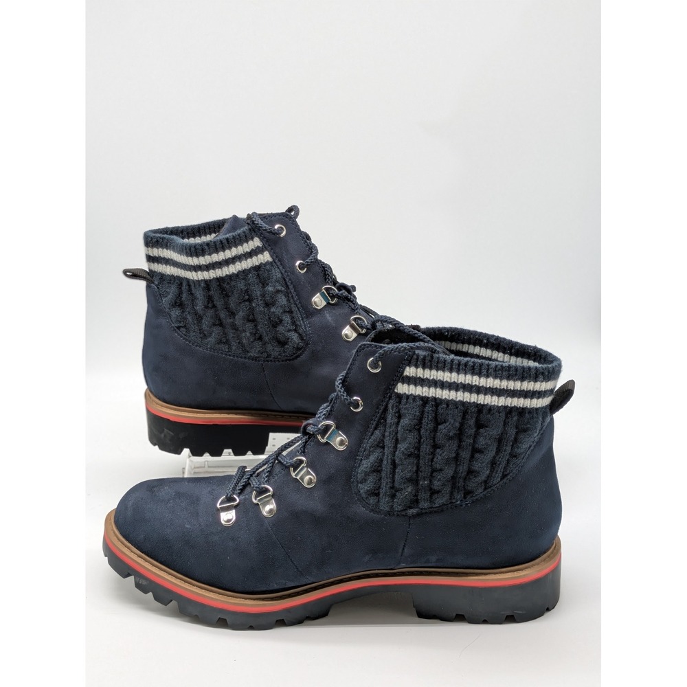 Torrid Women's 10W Navy Faux Suede Sweater Knit Hiker Ankle Boots Lug Sole
